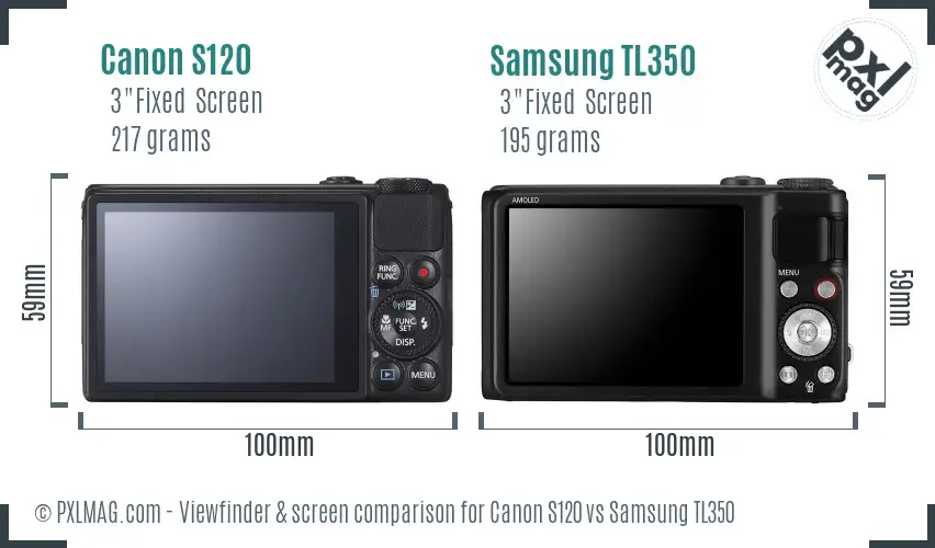 Canon S120 vs Samsung TL350 Screen and Viewfinder comparison