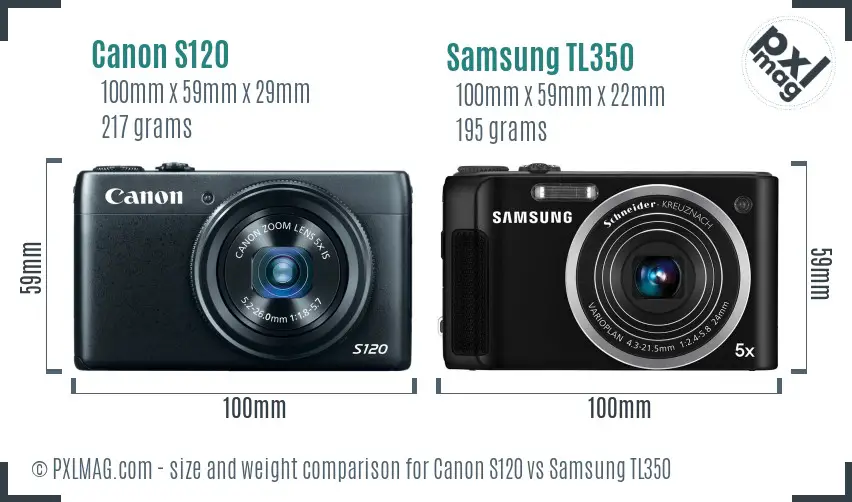 Canon S120 vs Samsung TL350 size comparison