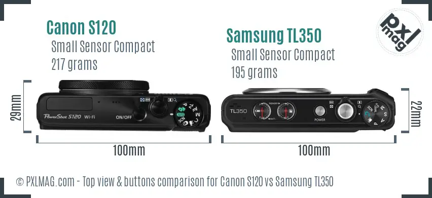 Canon S120 vs Samsung TL350 top view buttons comparison