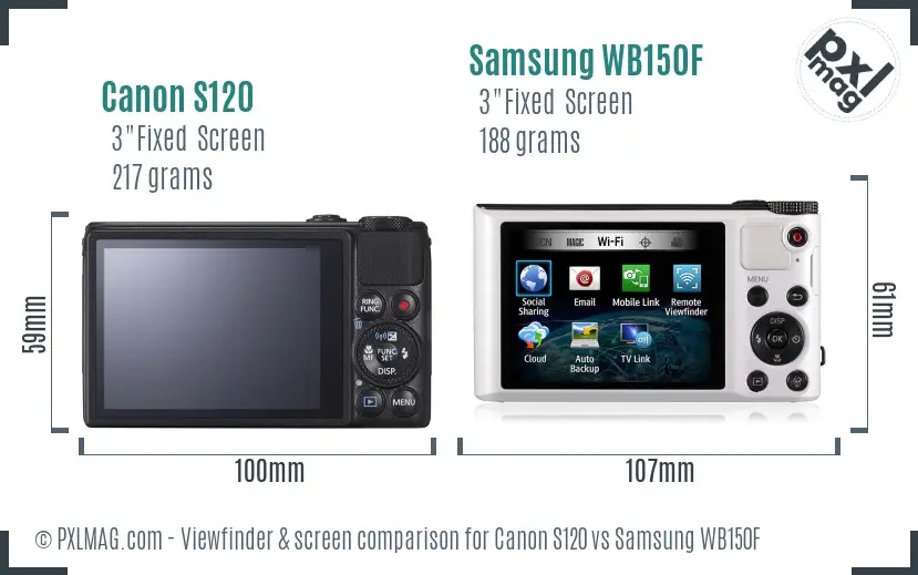 Canon S120 vs Samsung WB150F Screen and Viewfinder comparison