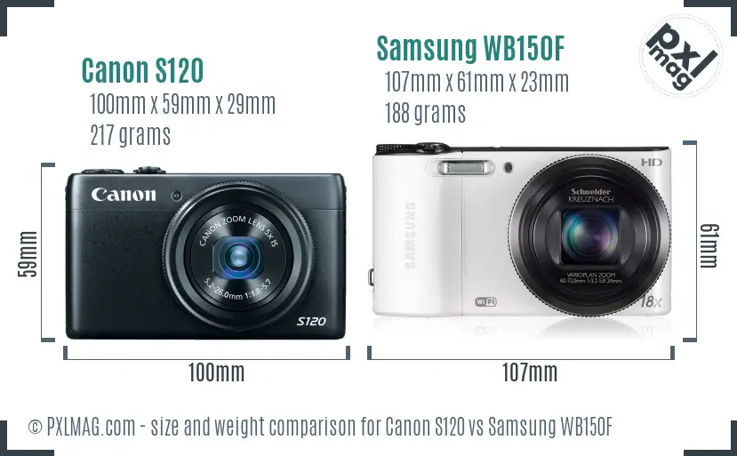 Canon S120 vs Samsung WB150F size comparison