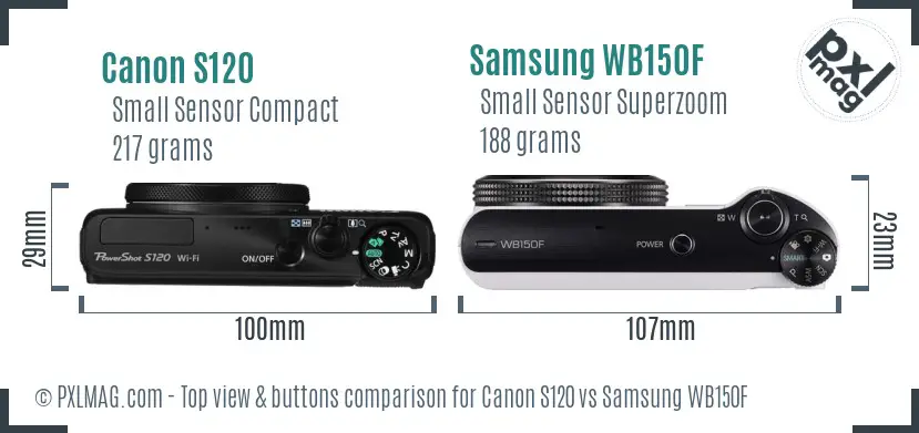Canon S120 vs Samsung WB150F top view buttons comparison