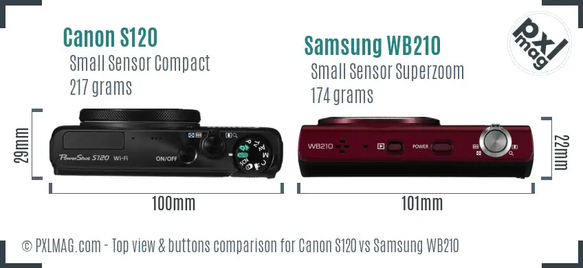 Canon S120 vs Samsung WB210 top view buttons comparison Canon S120 vs Samsung WB210 top view buttons comparison