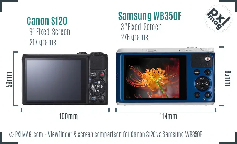 Canon S120 vs Samsung WB350F Screen and Viewfinder comparison