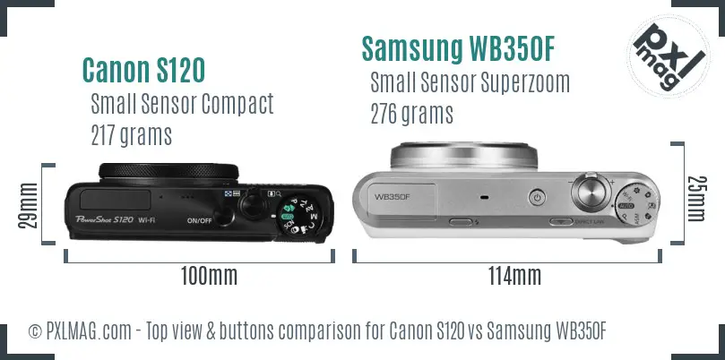 Canon S120 vs Samsung WB350F top view buttons comparison