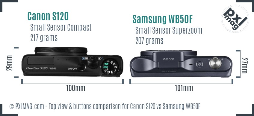 Canon S120 vs Samsung WB50F top view buttons comparison
