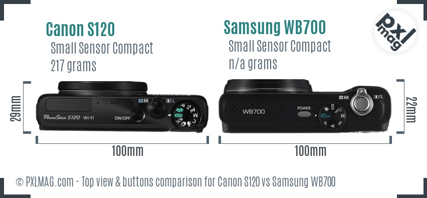Canon S120 vs Samsung WB700 top view buttons comparison