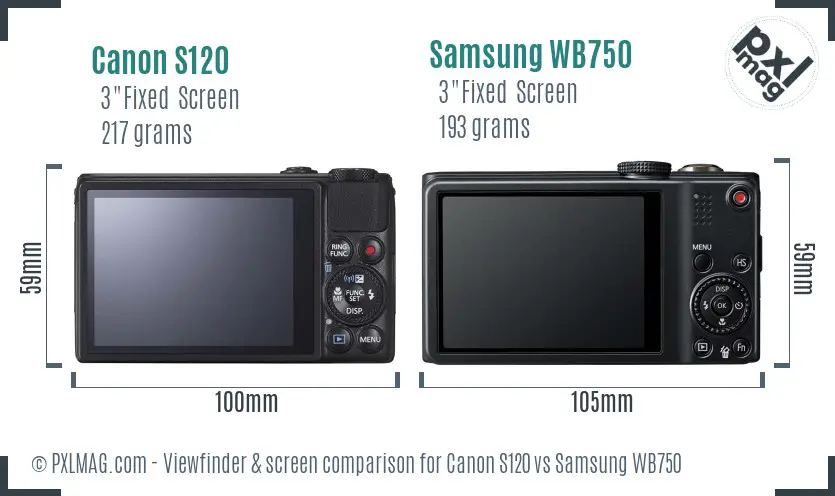 Canon S120 vs Samsung WB750 Screen and Viewfinder comparison