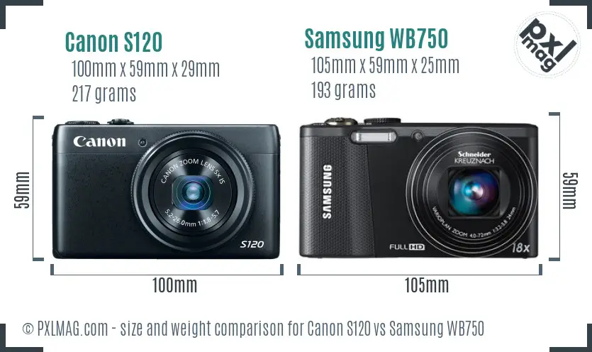 Canon S120 vs Samsung WB750 size comparison
