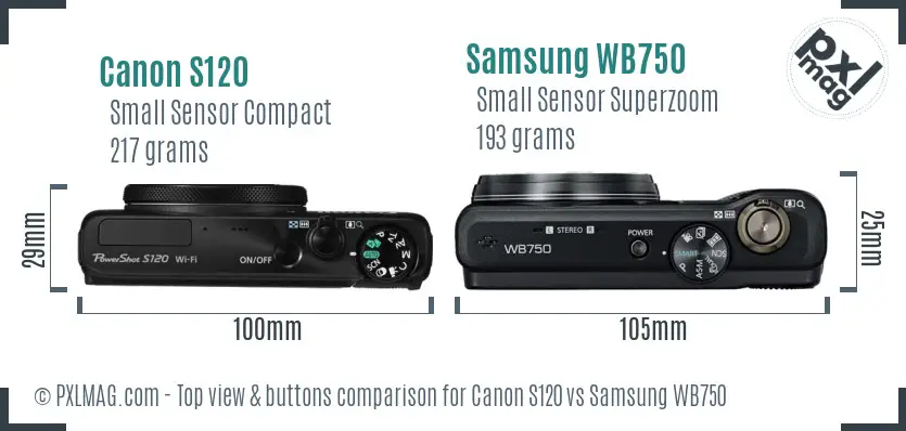 Canon S120 vs Samsung WB750 top view buttons comparison