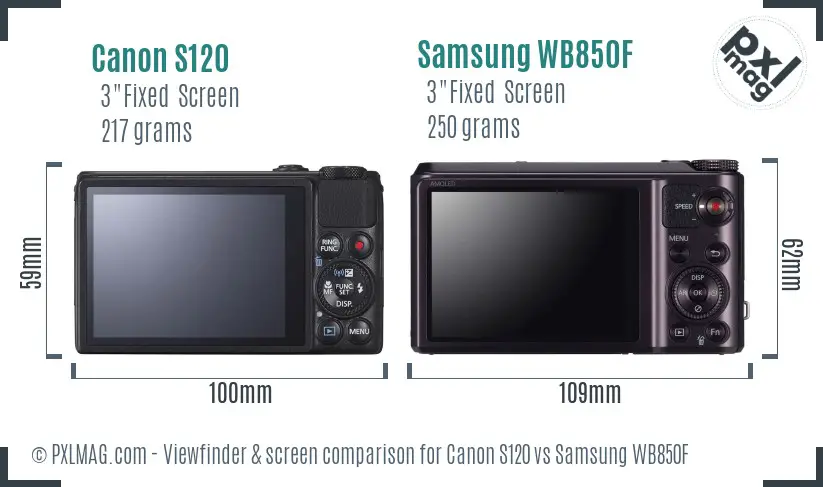 Canon S120 vs Samsung WB850F Screen and Viewfinder comparison