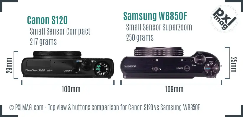 Canon S120 vs Samsung WB850F top view buttons comparison
