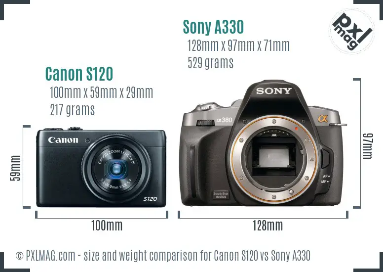 Canon S120 vs Sony A330 size comparison