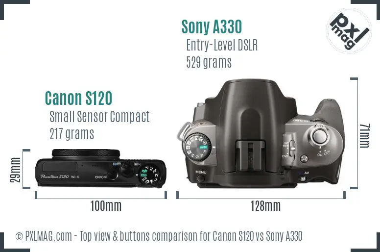 Canon S120 vs Sony A330 top view buttons comparison