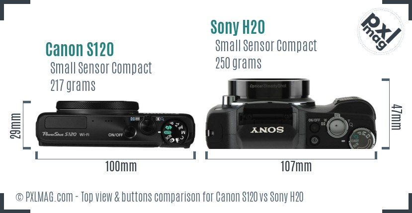 Canon S120 vs Sony H20 top view buttons comparison