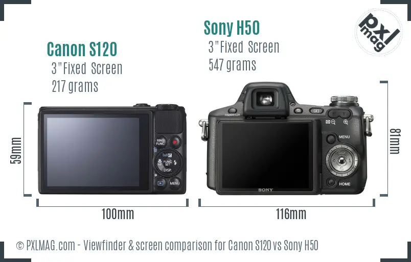 Canon S120 vs Sony H50 Screen and Viewfinder comparison