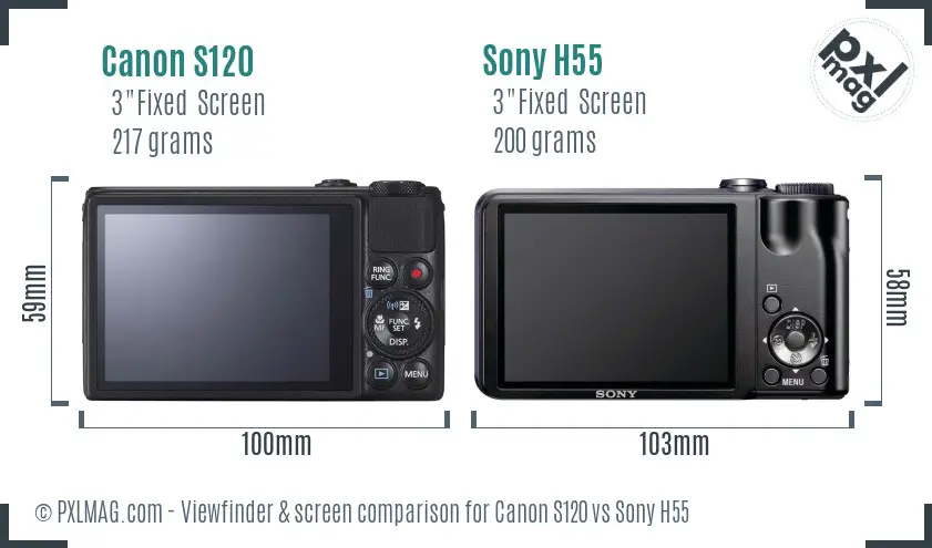 Canon S120 vs Sony H55 Screen and Viewfinder comparison