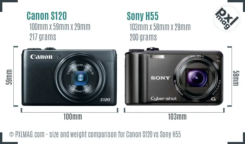 Canon S120 vs Sony H55 size comparison