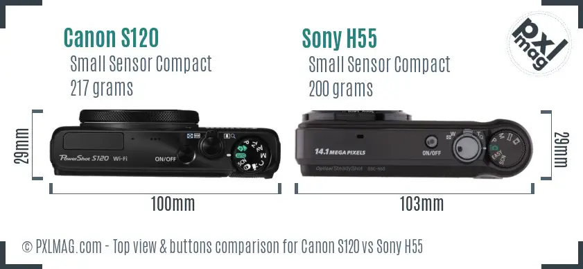 Canon S120 vs Sony H55 top view buttons comparison