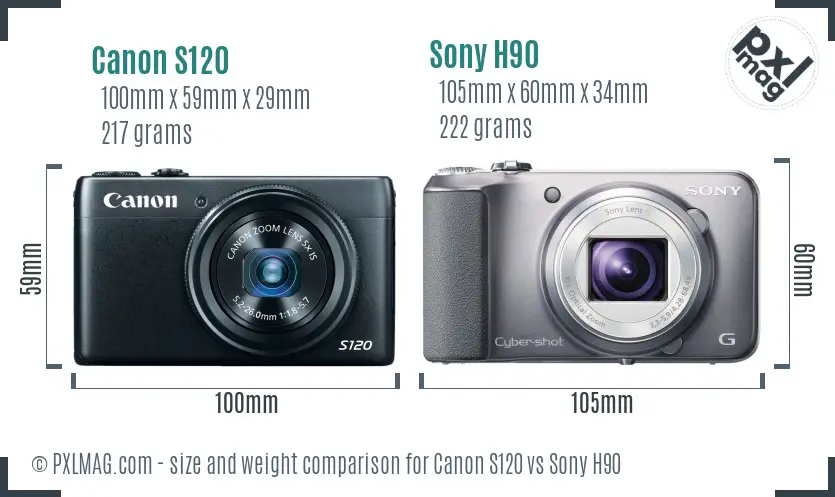 Canon S120 vs Sony H90 size comparison