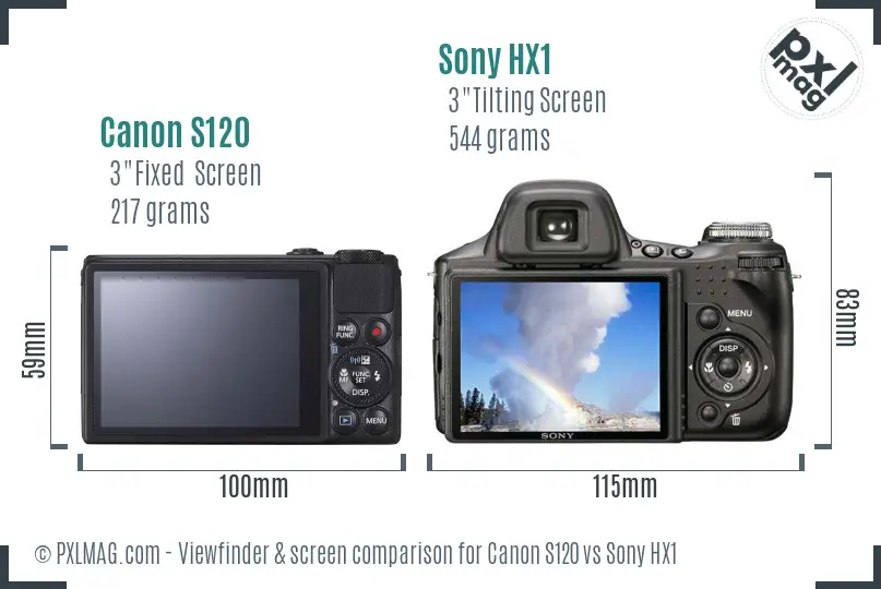 Canon S120 vs Sony HX1 Screen and Viewfinder comparison