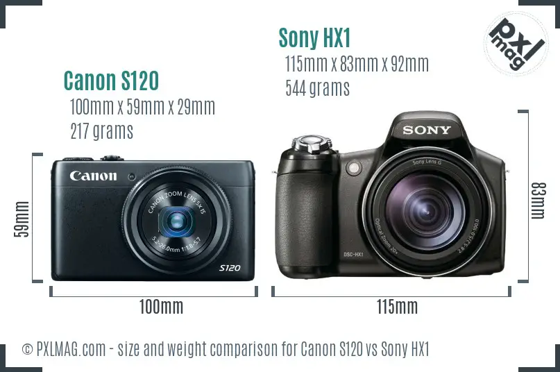 Canon S120 vs Sony HX1 size comparison