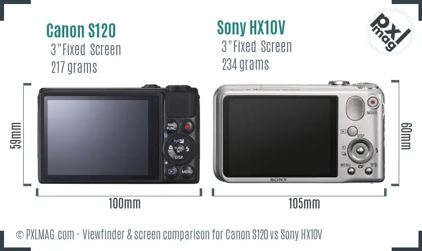 Back screen LCD comparison Canon S120 and Sony HX10V