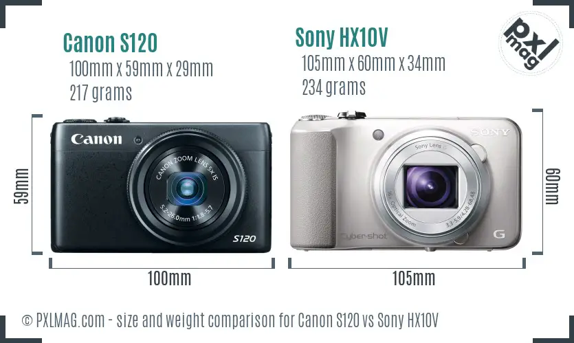 Size comparison of Canon S120 and Sony HX10V