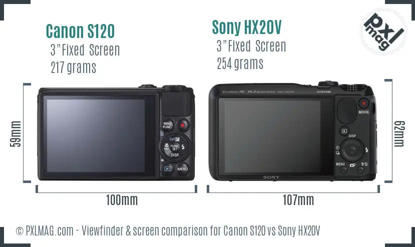 Canon S120 vs Sony HX20V Screen and Viewfinder comparison