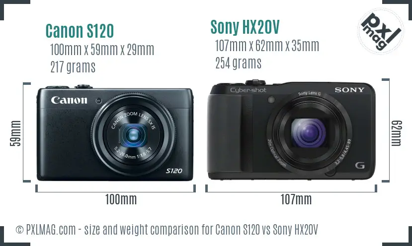 Canon S120 vs Sony HX20V size comparison