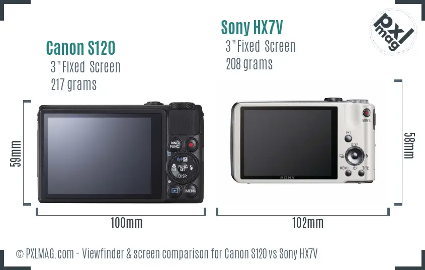 Canon S120 vs Sony HX7V Screen and Viewfinder comparison