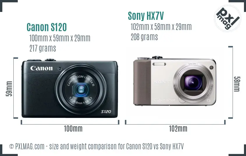 Canon S120 vs Sony HX7V size comparison
