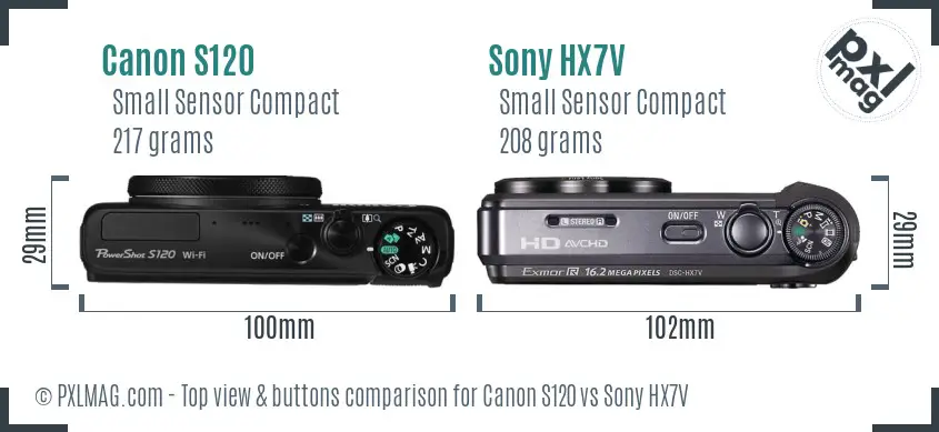 Canon S120 vs Sony HX7V top view buttons comparison