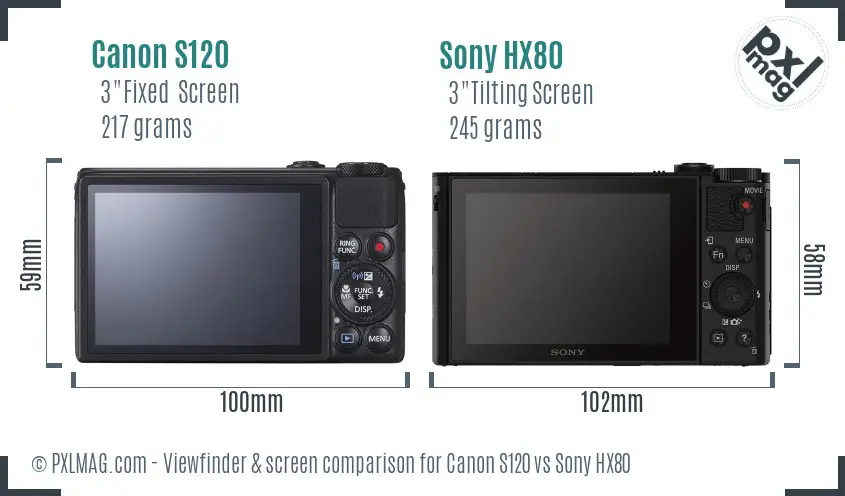 Canon S120 vs Sony HX80 Screen and Viewfinder comparison