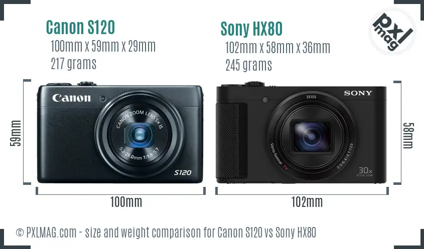 Canon S120 vs Sony HX80 size comparison