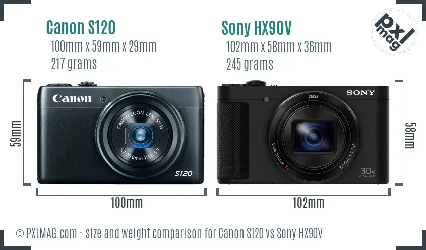 Canon S120 vs Sony HX90V size comparison