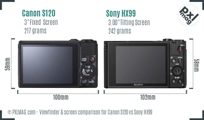 Canon S120 vs Sony HX99 Screen and Viewfinder comparison
