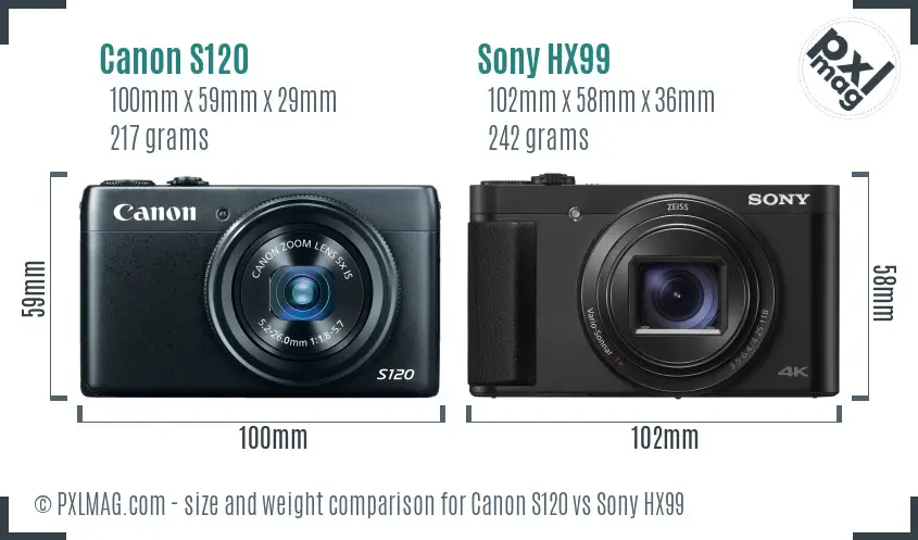 Canon S120 vs Sony HX99 size comparison