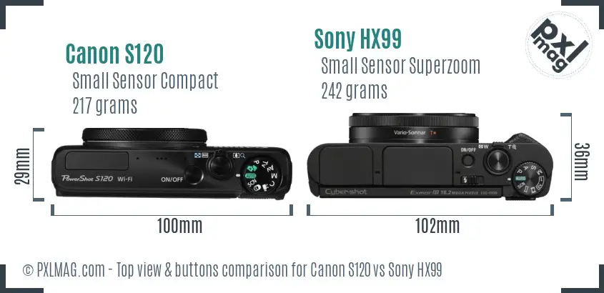Canon S120 vs Sony HX99 top view buttons comparison