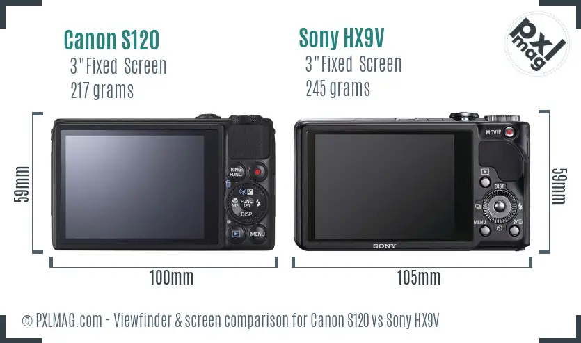 Canon S120 vs Sony HX9V Screen and Viewfinder comparison