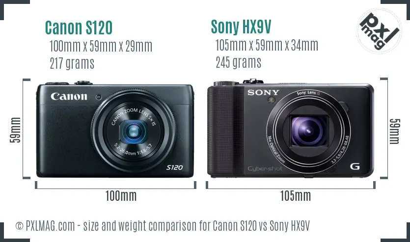 Canon S120 vs Sony HX9V size comparison