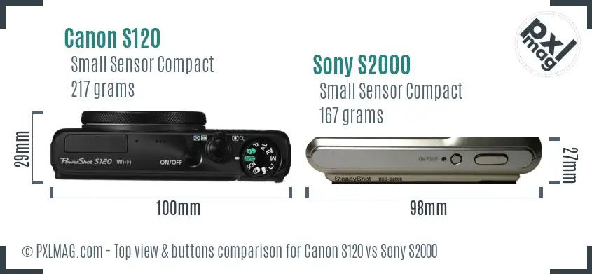 Canon S120 vs Sony S2000 top view buttons comparison Canon S120 vs Sony S2000 top view buttons comparison