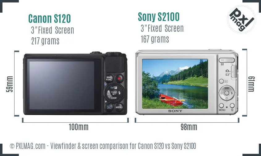Canon S120 vs Sony S2100 Screen and Viewfinder comparison
