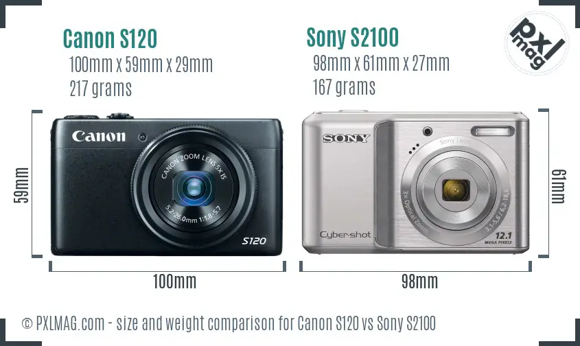 Canon S120 vs Sony S2100 size comparison