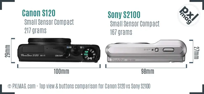 Canon S120 vs Sony S2100 top view buttons comparison