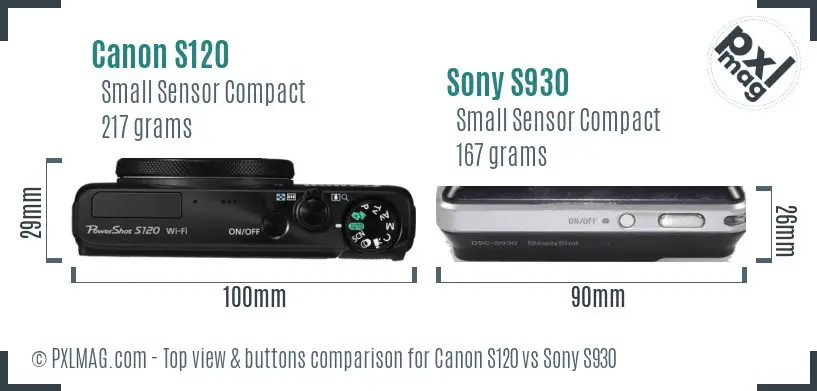 Canon S120 vs Sony S930 top view buttons comparison Canon S120 vs Sony S930 top view buttons comparison