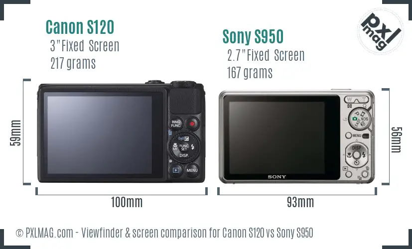 Canon S120 vs Sony S950 Screen and Viewfinder comparison