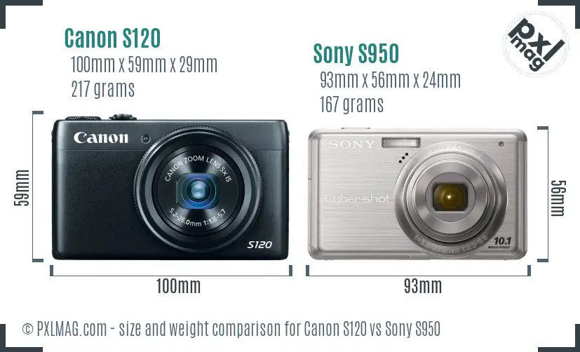 Canon S120 vs Sony S950 size comparison