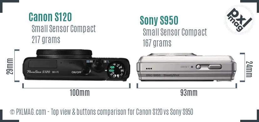 Canon S120 vs Sony S950 top view buttons comparison