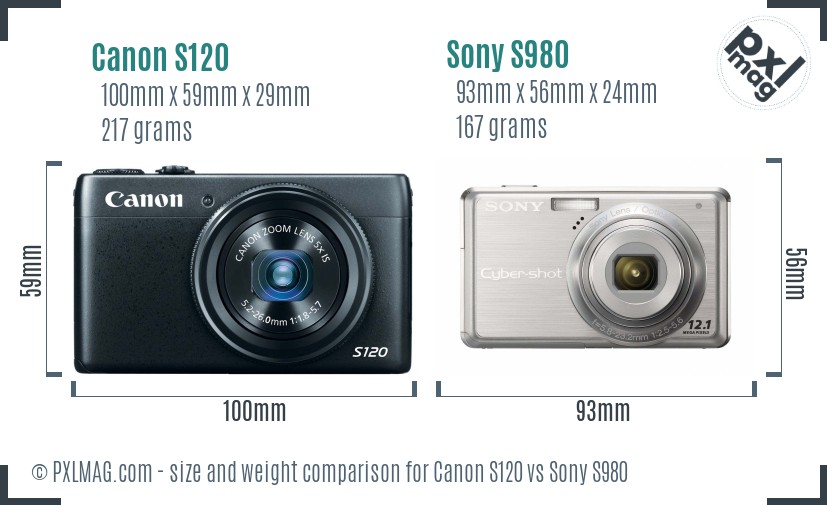 Canon S120 vs Sony S980 size comparison Canon S120 vs Sony S980 size comparison